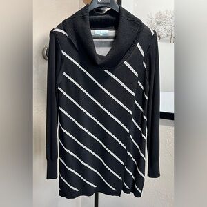 VASS Joan Vass Black Striped Cowl Neck Knit Sweater Size L